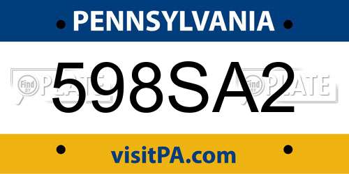 598SA2 Pennsylvania License Plate