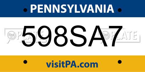 598SA7 Pennsylvania License Plate