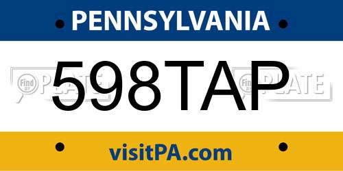 598TAP Pennsylvania License Plate