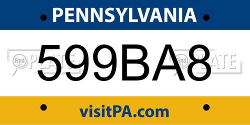 599BA8 Pennsylvania License Plate