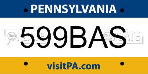599BAS Pennsylvania License Plate