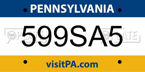 599SA5 Pennsylvania License Plate