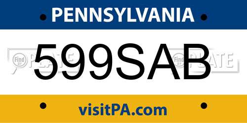 599SAB Pennsylvania License Plate