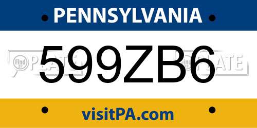 599ZB6 Pennsylvania License Plate