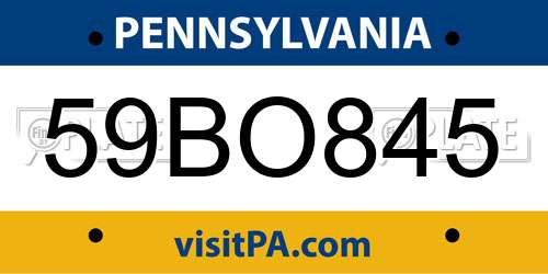 59BO845 Pennsylvania License Plate