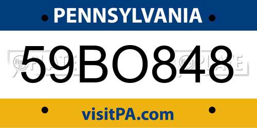 59BO848 Pennsylvania License Plate