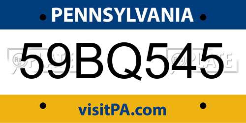 59BQ545 Pennsylvania License Plate