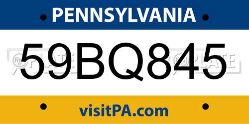 59BQ845 Pennsylvania License Plate