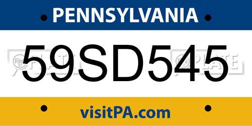 59SD545 Pennsylvania License Plate