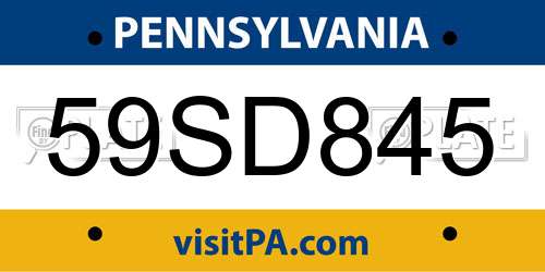 59SD845 Pennsylvania License Plate