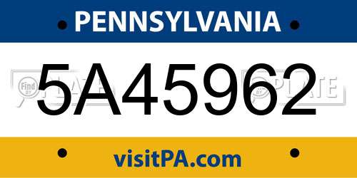 5A45962 Pennsylvania License Plate