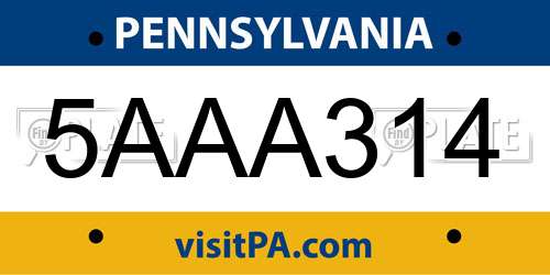 5AAA314 Pennsylvania License Plate