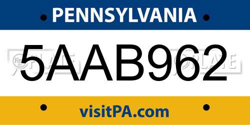 5AAB962 Pennsylvania License Plate