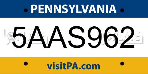5AAS962 Pennsylvania License Plate