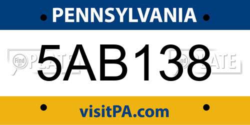 5AB138 Pennsylvania License Plate