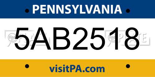 5AB2518 Pennsylvania License Plate