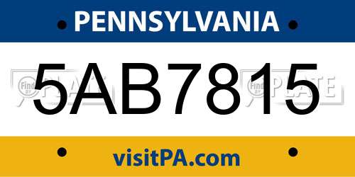 5AB7815 Pennsylvania License Plate