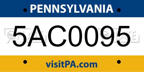 5AC0095 Pennsylvania License Plate