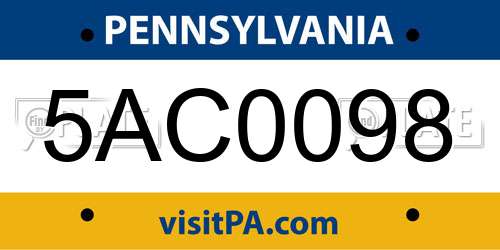5AC0098 Pennsylvania License Plate