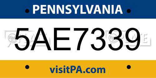 5AE7339 Pennsylvania License Plate