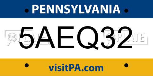 5AEQ32 Pennsylvania License Plate
