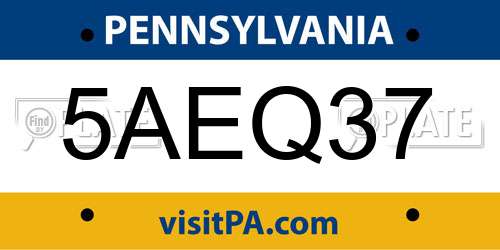 5AEQ37 Pennsylvania License Plate