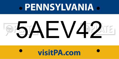 5AEV42 Pennsylvania License Plate