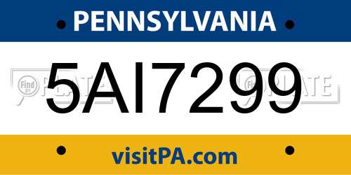 5AI7299 Pennsylvania License Plate