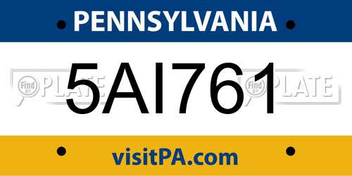 5AI761 Pennsylvania License Plate