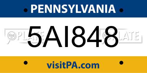 5AI848 Pennsylvania License Plate