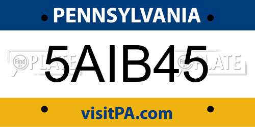 5AIB45 Pennsylvania License Plate