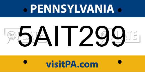 5AIT299 Pennsylvania License Plate