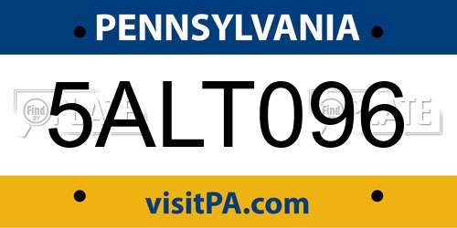 5ALT096 Pennsylvania License Plate