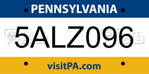5ALZ096 Pennsylvania License Plate
