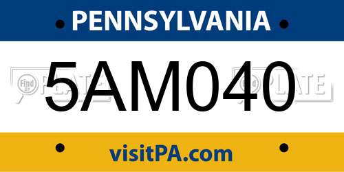 5AM040 Pennsylvania License Plate