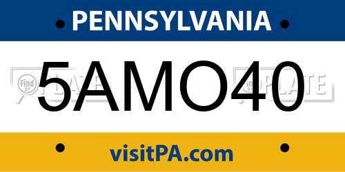 5AMO40 Pennsylvania License Plate