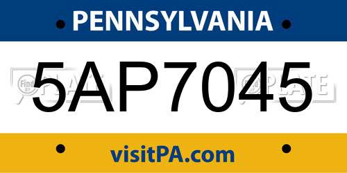 5AP7045 Pennsylvania License Plate