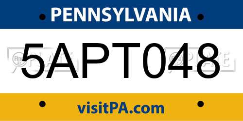 5APT048 Pennsylvania License Plate