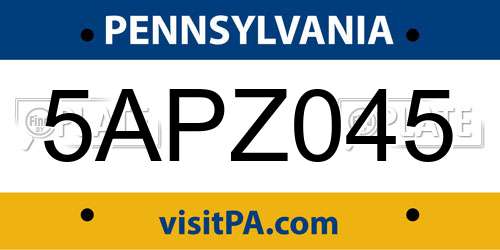 5APZ045 Pennsylvania License Plate