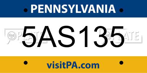 5AS135 Pennsylvania License Plate