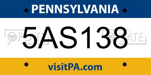5AS138 Pennsylvania License Plate