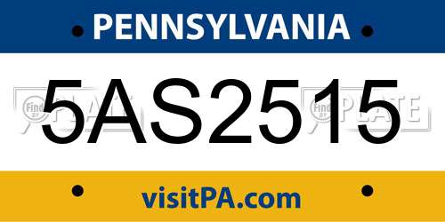 5AS2515 Pennsylvania License Plate