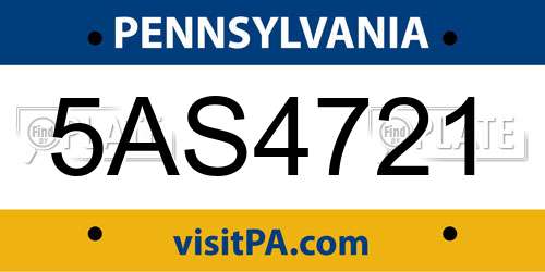 5AS4721 Pennsylvania License Plate