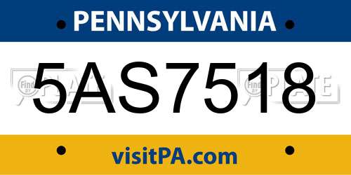 5AS7518 Pennsylvania License Plate