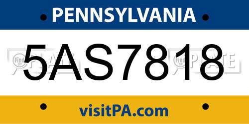 5AS7818 Pennsylvania License Plate