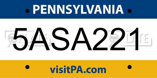 5ASA221 Pennsylvania License Plate