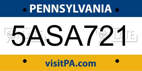 5ASA721 Pennsylvania License Plate