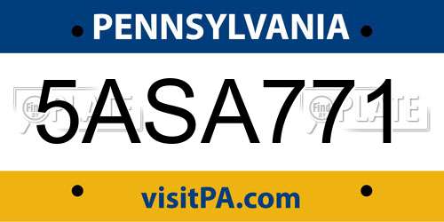 5ASA771 Pennsylvania License Plate