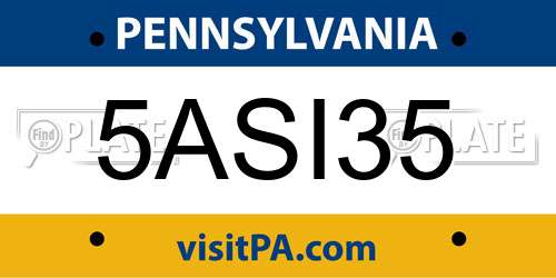 5ASI35 Pennsylvania License Plate