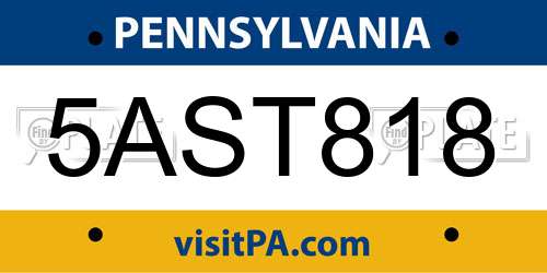 5AST818 Pennsylvania License Plate